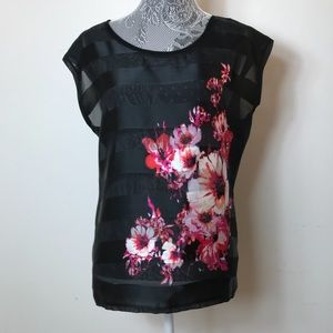 White House Black Market Floral Sheer Top Size L